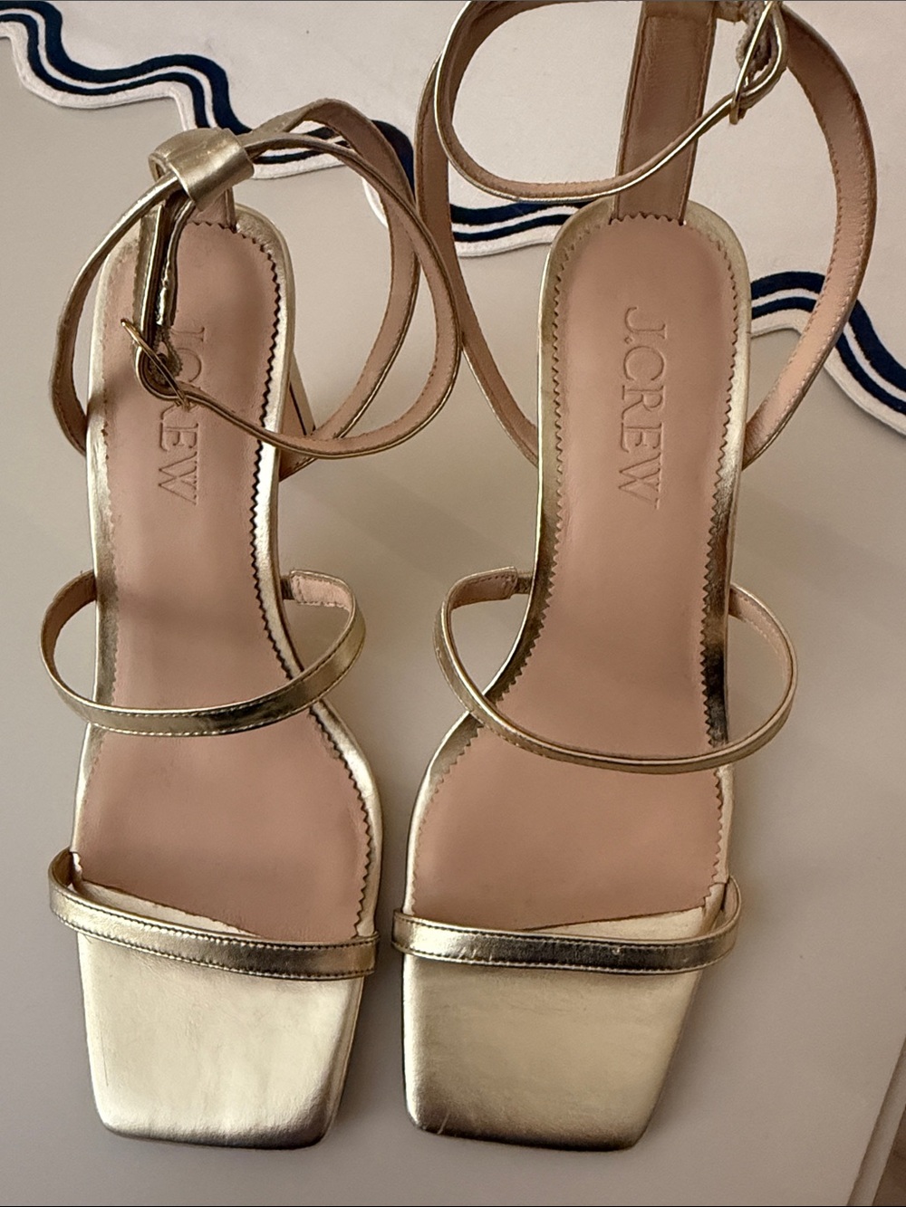 J.Crew Gold Strappy Square-Toe Heeled Sandals